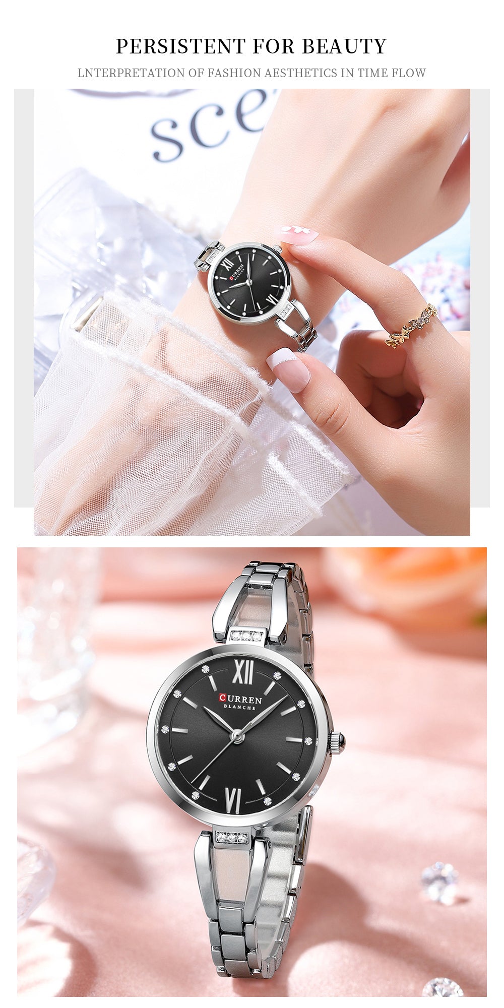 ساعة Curren Blanche النسائية – تصميم كلاسيكي أنيق بقرص أسود