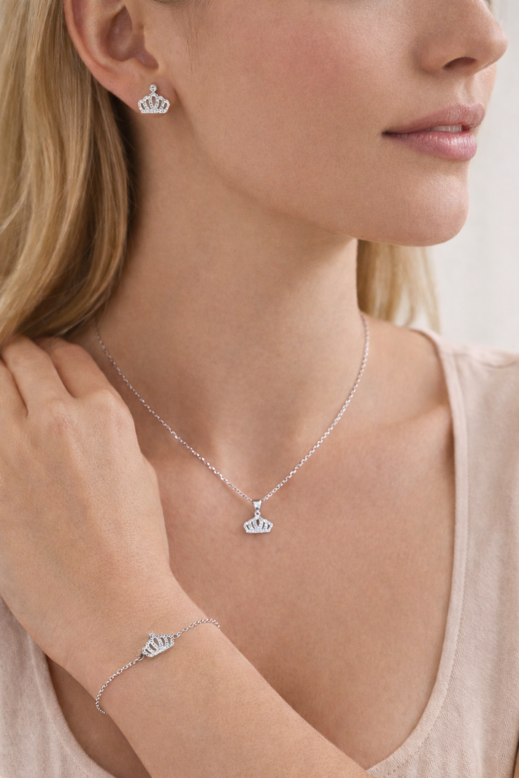 طقم تاج الأميرة الفضي المرصّع – Sterling Silver Crown Set 925