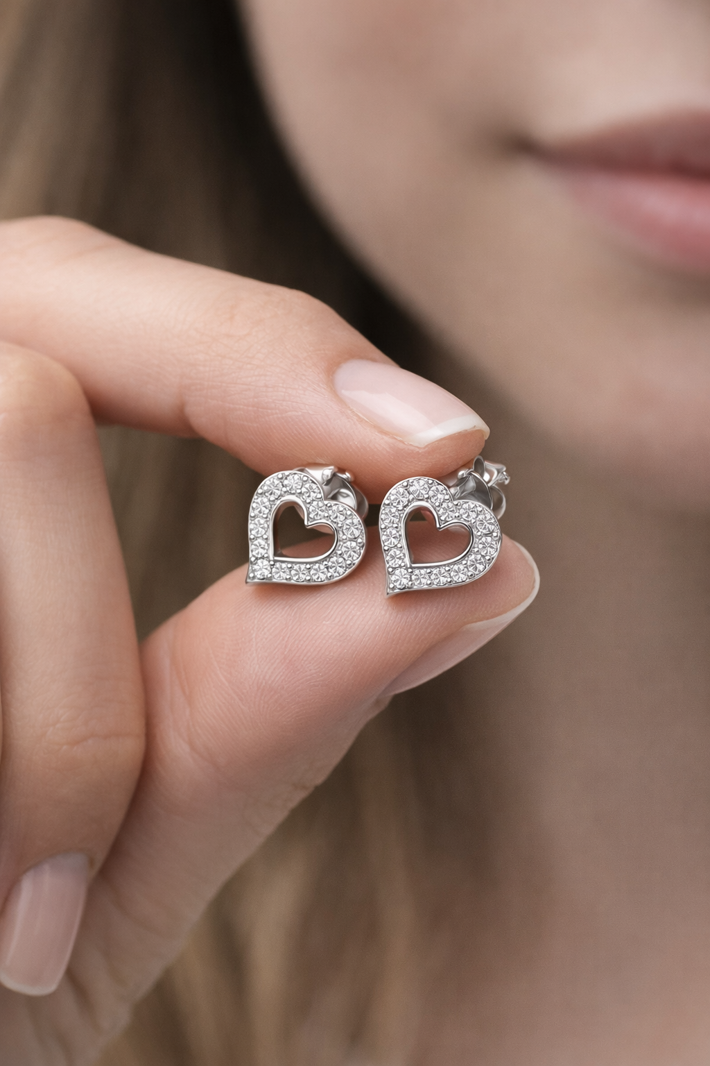 حلق قلب لامع فضة 925 مطلي راديوم – Heart Sparkle Stud