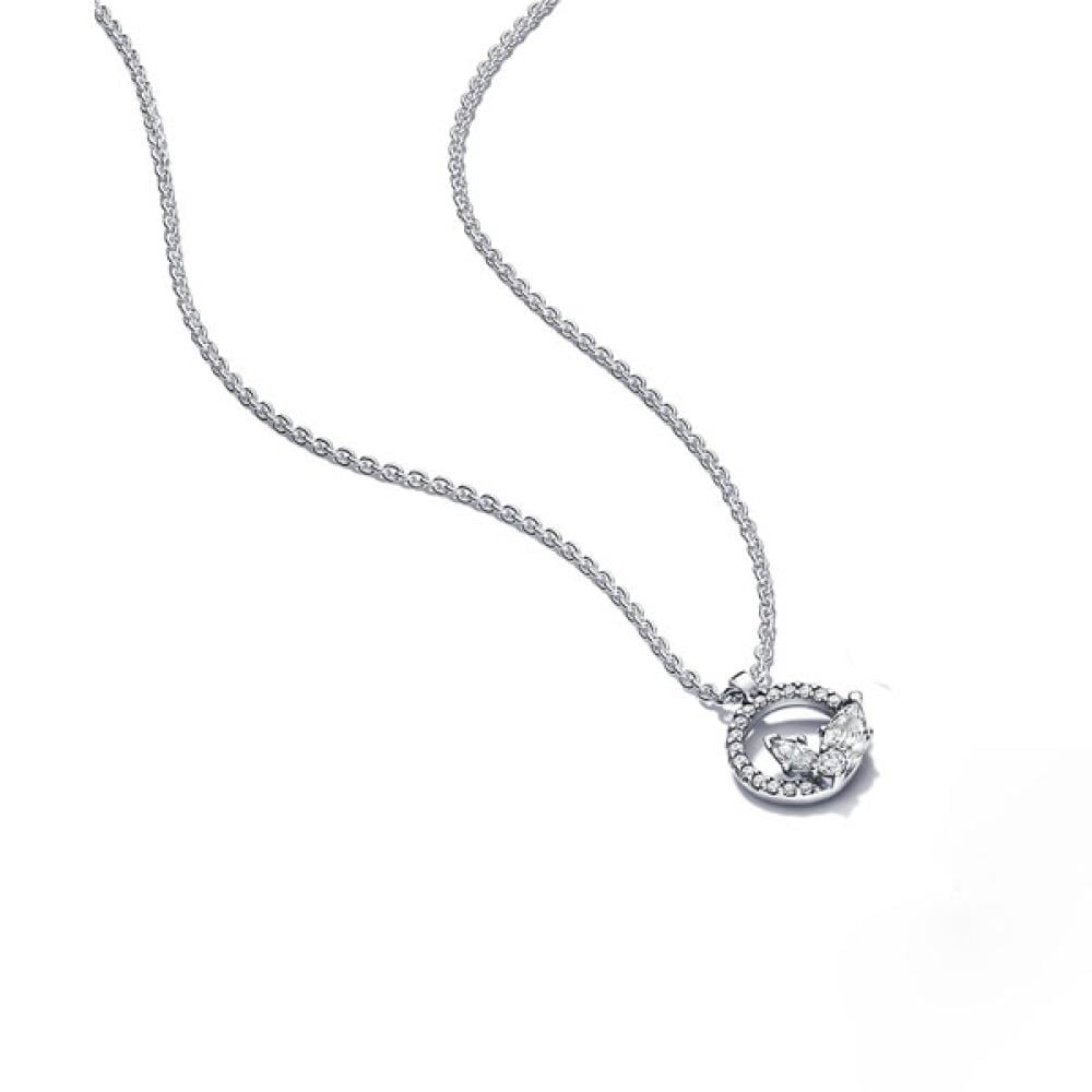 Pandora Circle Crystal Grass Necklace 