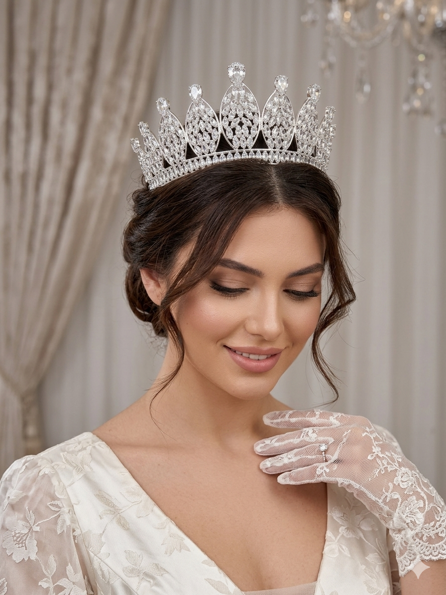 تاج الملكة "لويزا" – مرصع بأحجار الزركون النقي (Pure Zirconia "Louisa" Bridal Crown)