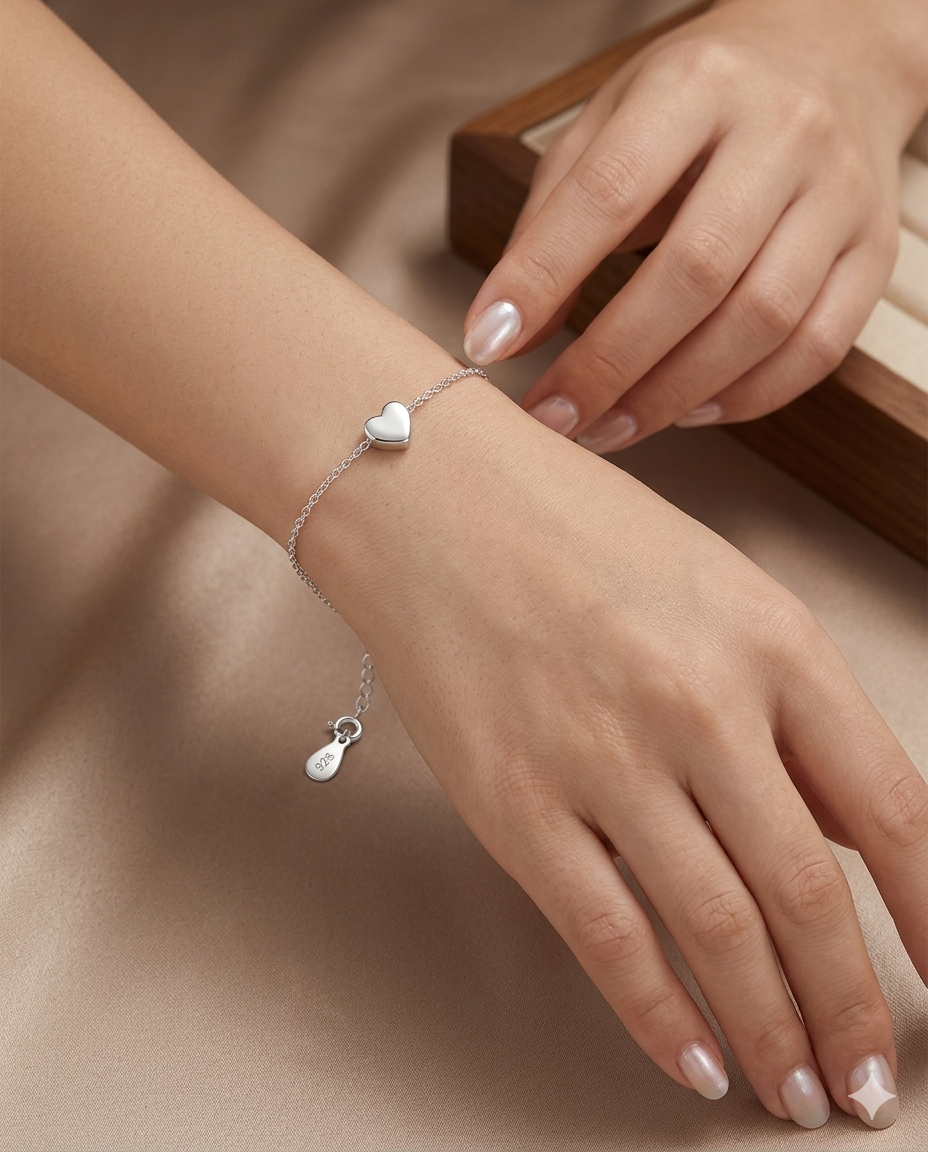 سوار "نبض الفضة" – تصميم القلب الكلاسيكي عيار 925.