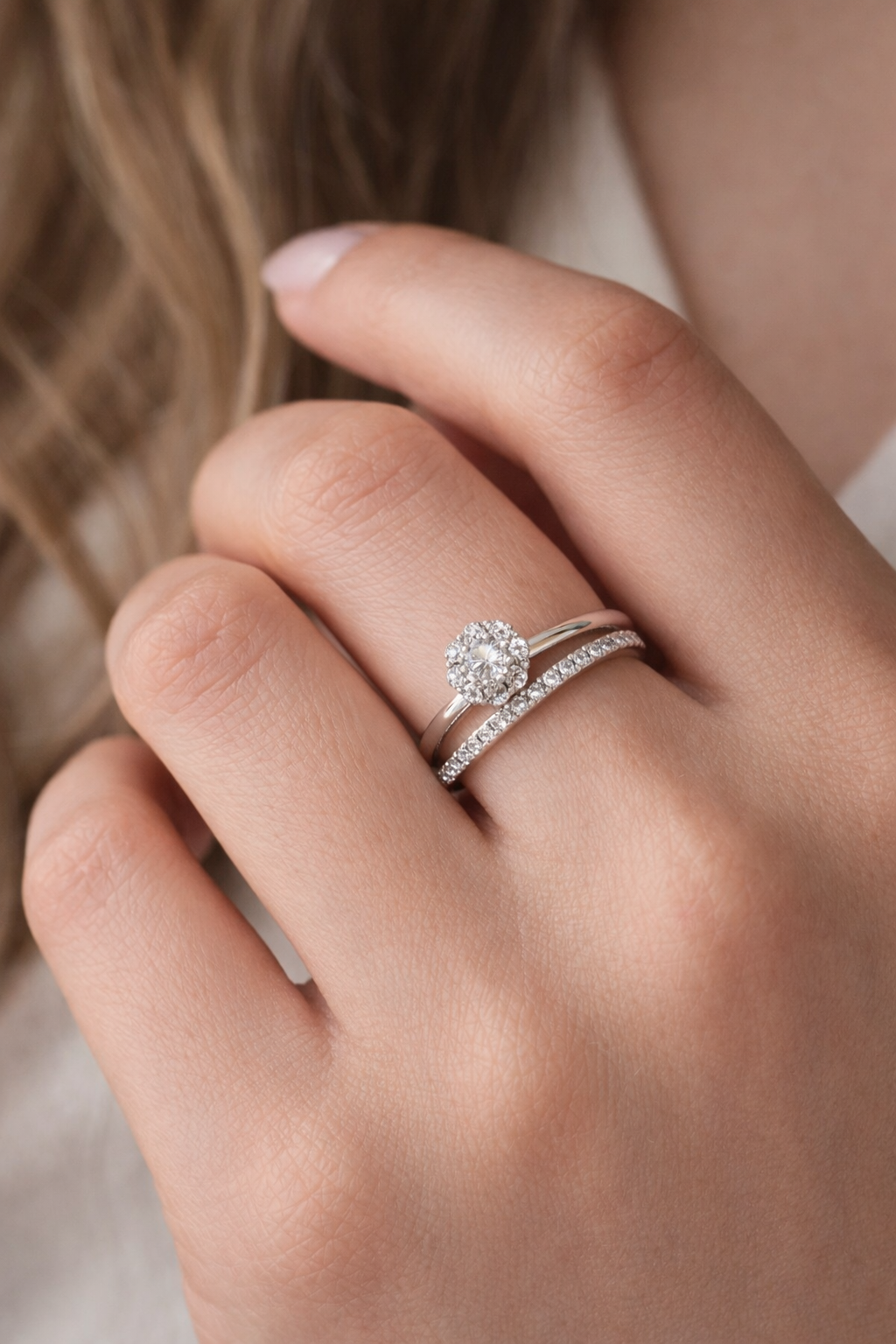 محبس هالة الألماس الفاخر - Diamond Halo Bridal Set