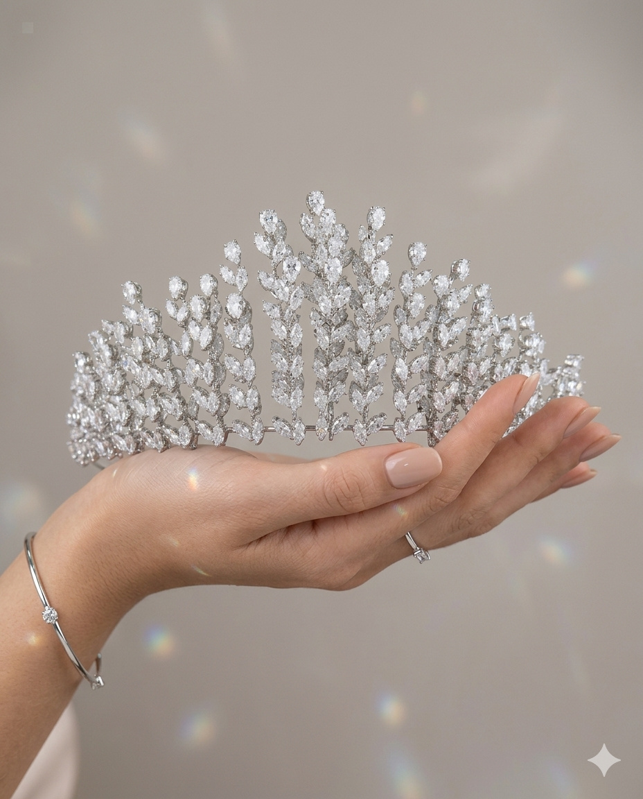 تاج "إمبراس" الملكي - Empress Zircon Tiara | Rhodium Plated & Stainless Steel.