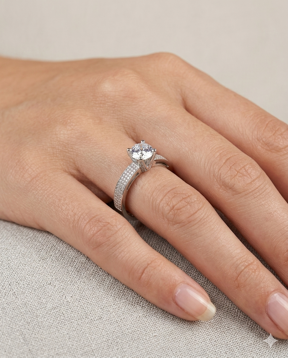 خاتم سوليتر فاخر بتصميم كلاسيك راقي – Classic Solitaire Silver Ring
